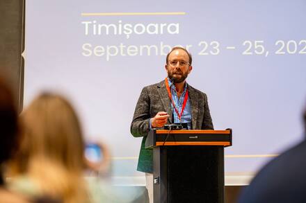At the lectern, Timișoara Convention Center
